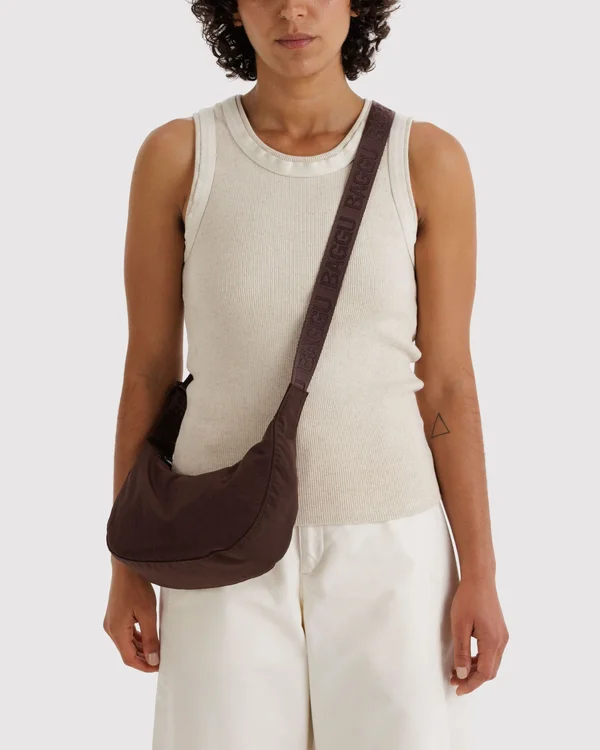 Small Nylon Crescent Bag - Coffee - Material: heavyweight-nylon