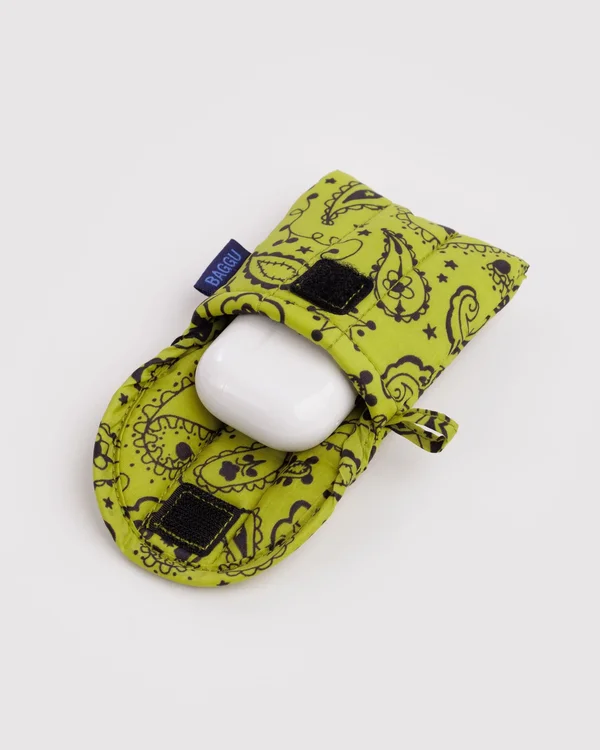 Puffy Earbuds Case - Chartreuse Paisley - Material: ripstop-nylon