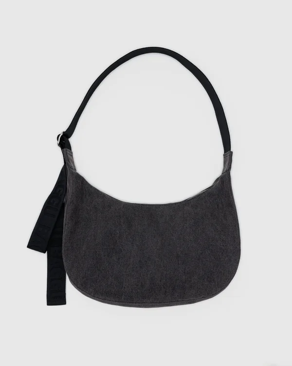 Medium Denim Crescent Bag - Washed Black Denim