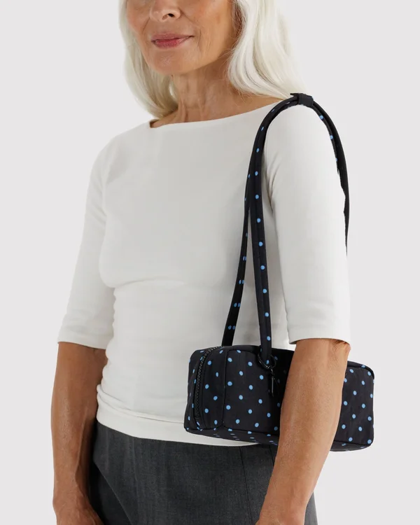 Small Nylon Bowler Bag - Black And Sky Blue Micro Dot - Material: heavyweight-nylon