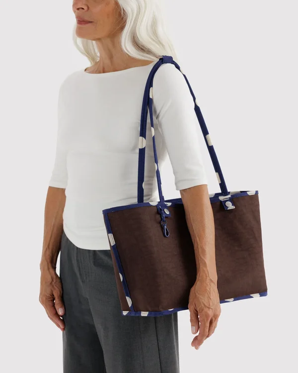 Medium Nylon Reversible Tote - Navy Polka Dot Mix - Size: OS