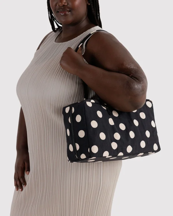 Medium Nylon Bowler Bag - Black And Cream Polka Dot - Material: heavyweight-nylon
