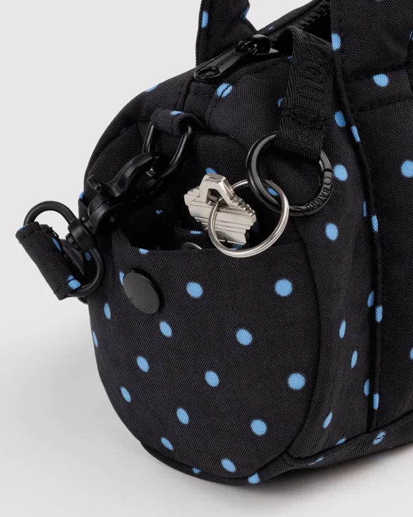 Small Nylon Duffle Bag - Black And Sky Blue Micro Dot