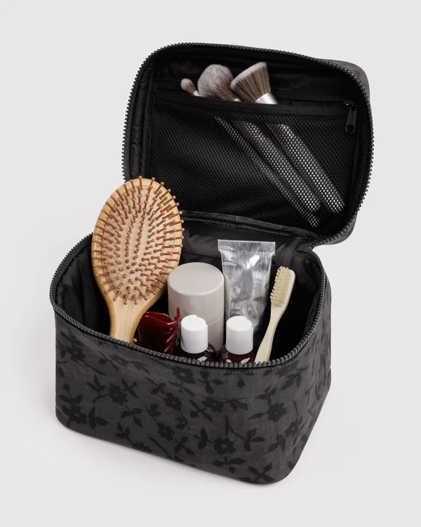 Large Cosmetic Case - Charcoal Ditsy Floral - Material: heavyweight-nylon
