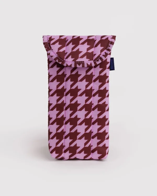 Puffy Glasses Sleeve - Pink Houndstooth - Material: ripstop-nylon