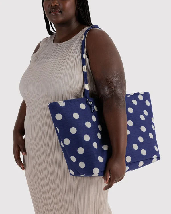 Large Nylon Reversible Tote - Navy Polka Dot Mix - Size: OS