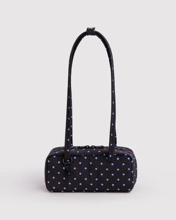 Small Nylon Bowler Bag - Black And Sky Blue Micro Dot - Material: heavyweight-nylon