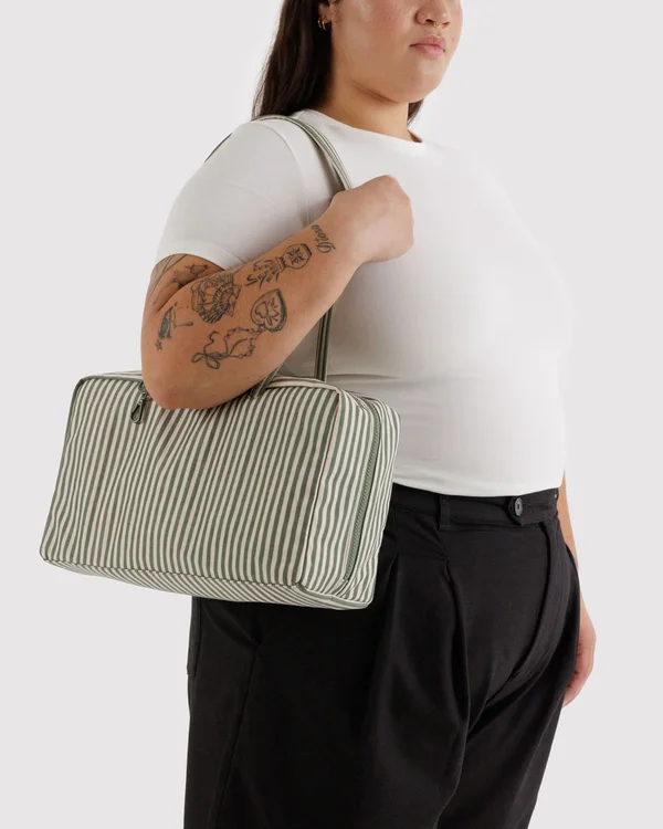 Medium Nylon Bowler Bag - Sage Stripe - Size: OS