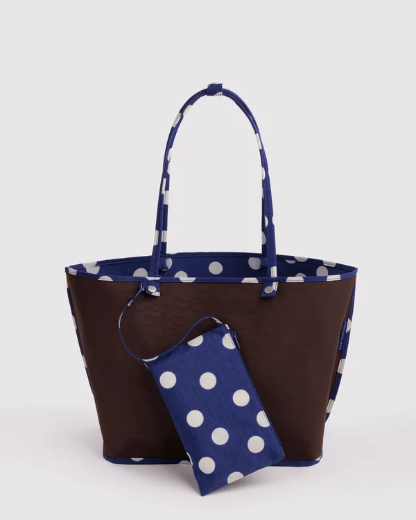 Large Nylon Reversible Tote - Navy Polka Dot Mix - Size: OS