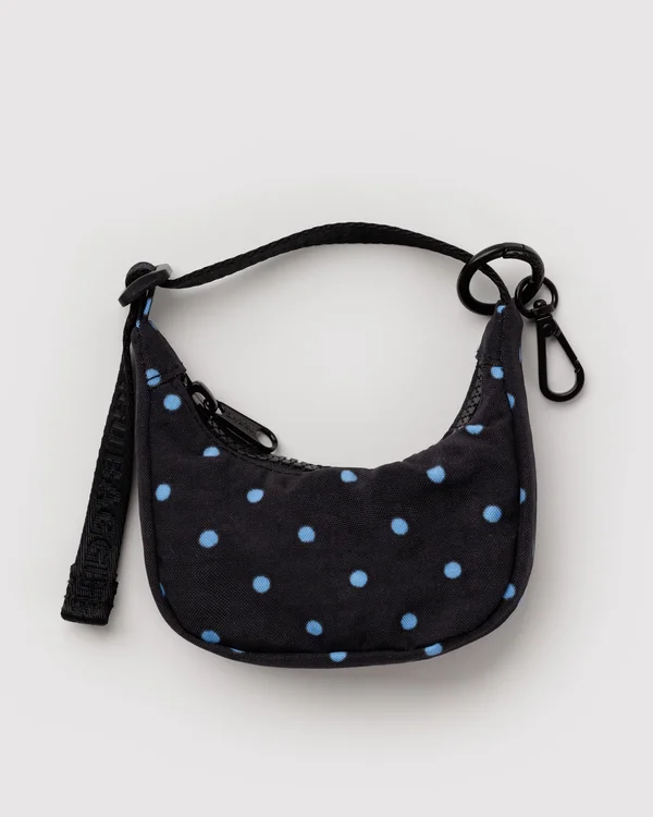 Crescent Bag Charm - Black And Sky Blue Micro Dot - Material: heavyweight-nylon