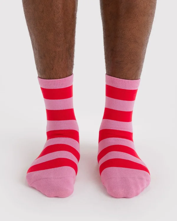 Crew Sock - Pink Stripe - Size: OS