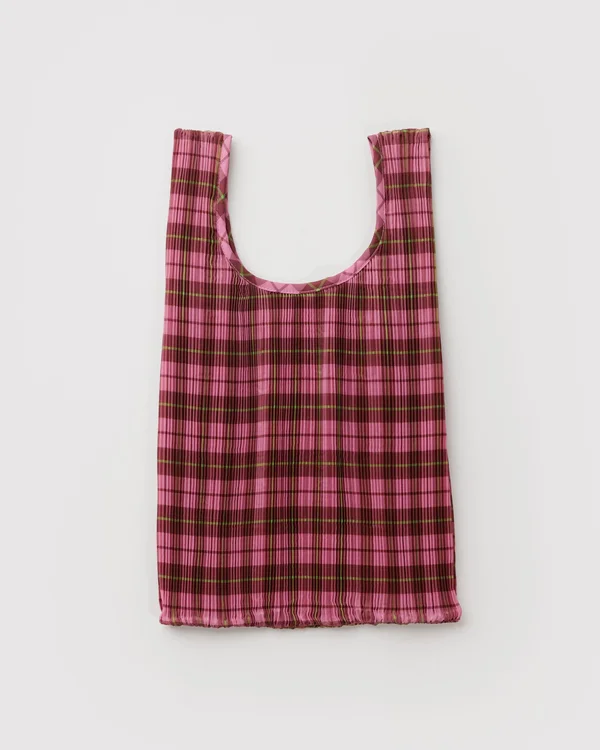Pleated Baggu - Azalea Pink Tartan - Size: OS