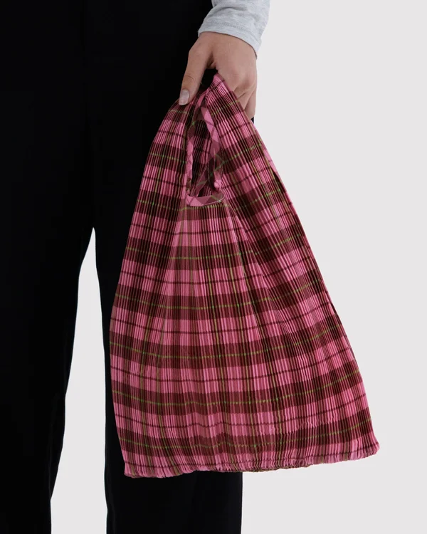 Pleated Baggu - Azalea Pink Tartan - Size: OS