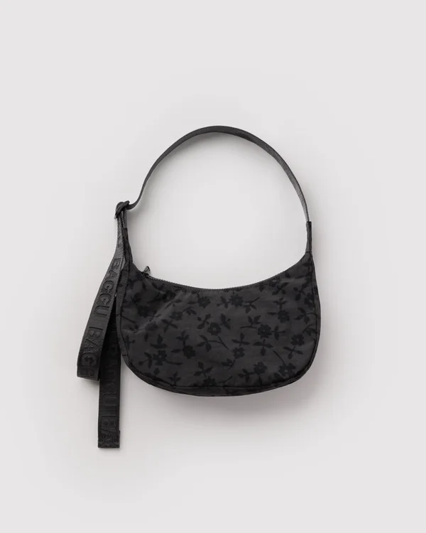Small Nylon Crescent Bag - Charcoal Ditsy Floral - Material: heavyweight-nylon